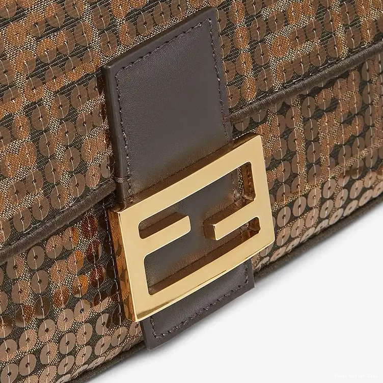 Affordable Fendi Bag Brown Medium FF Sequins Baguette Fabric with In Motif 0524